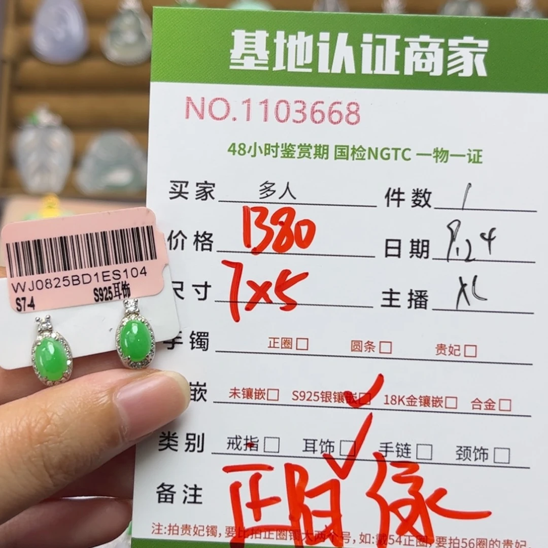 翡翠银S925镶嵌耳饰多人