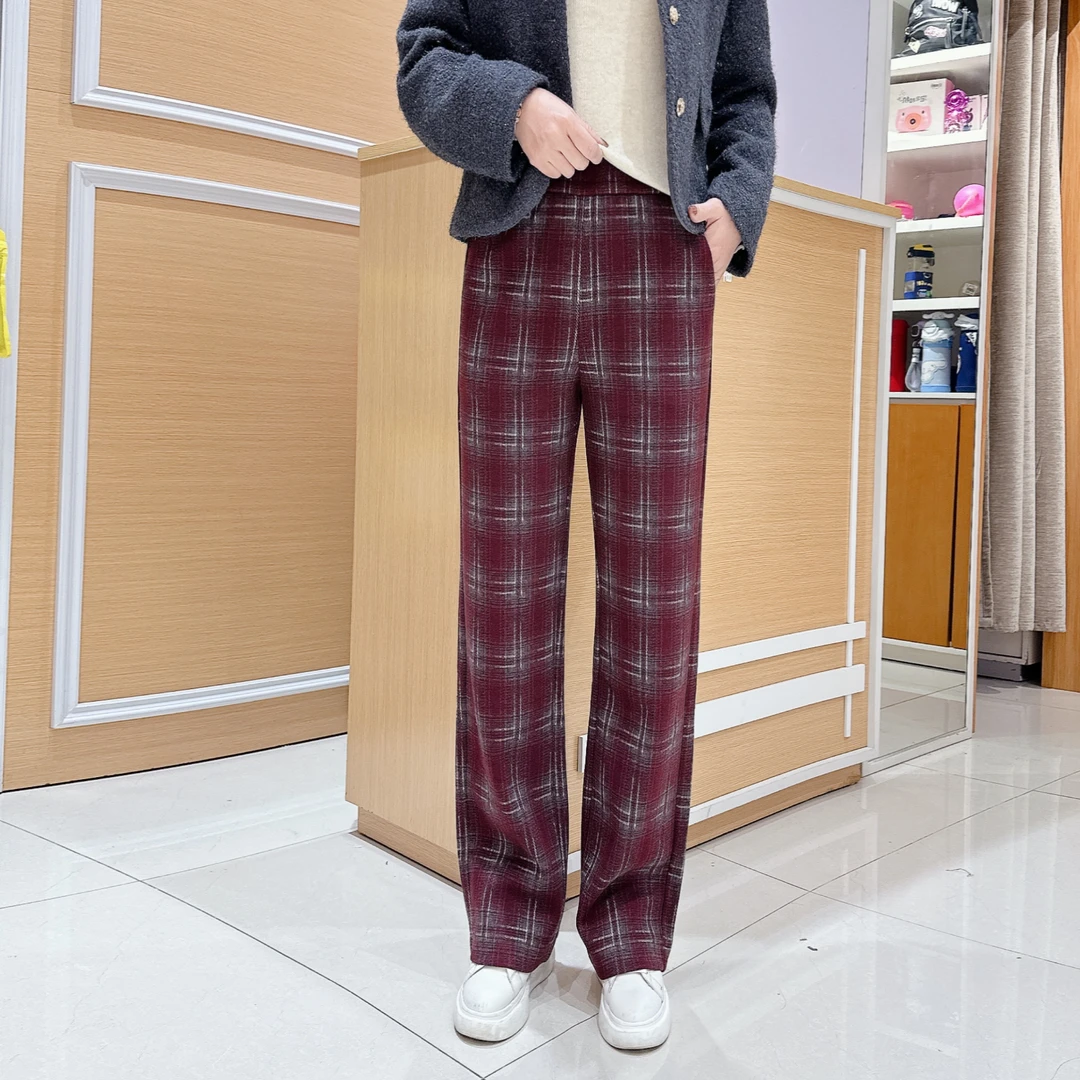 南韩时尚阔腿裤5-38668女士冬季舒适保暖显瘦直筒裤/长度1米