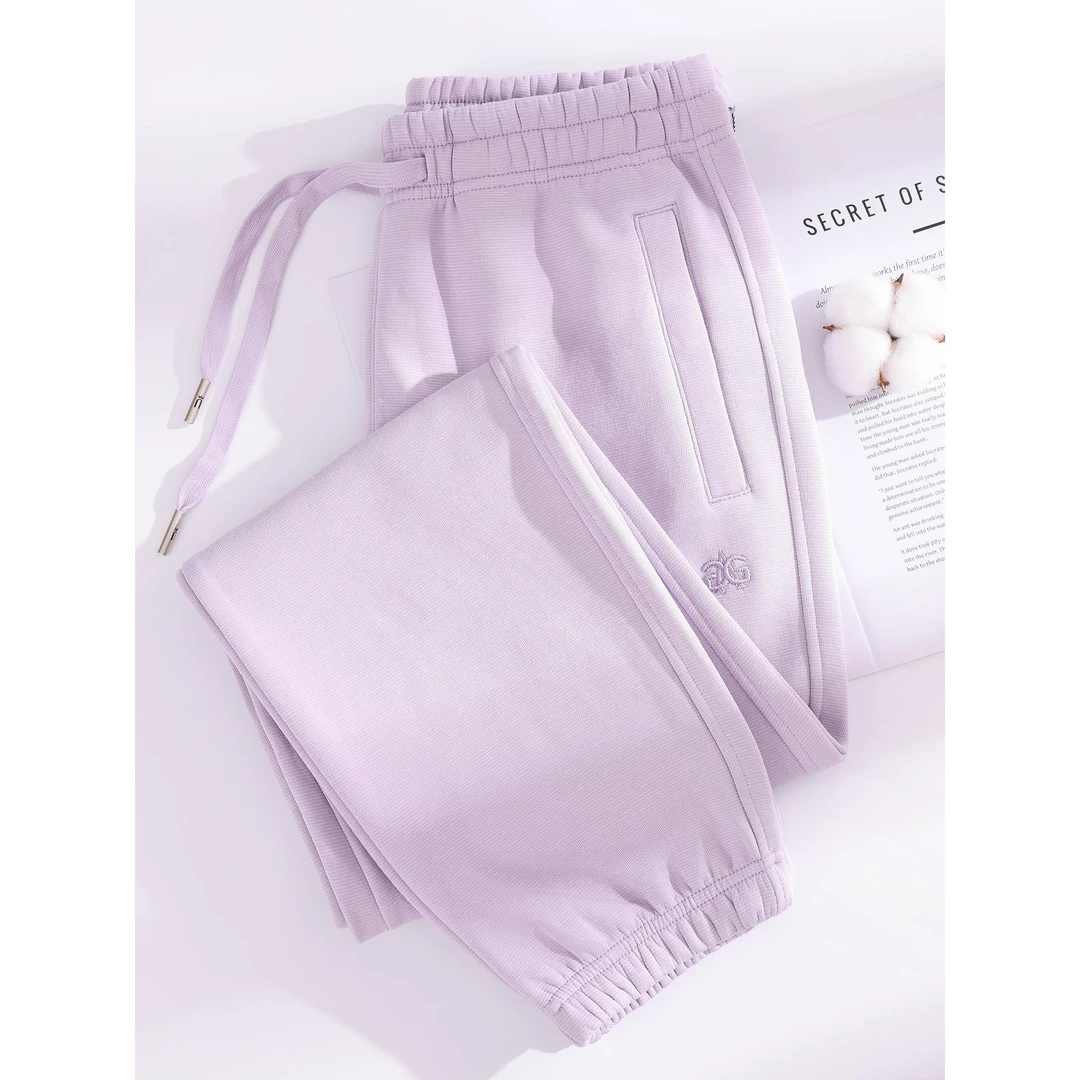 2025新款春秋粉紫色拉炼口袋休闲运动裤女哈伦束脚厚款秋冬卫裤女