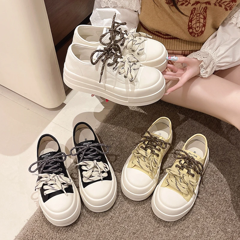 玲一一【春晓】2025春季新款系带平跟运动休闲板鞋厚底百搭女鞋