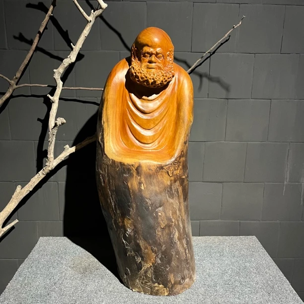 鸿运当头·达摩 创意家居装饰木雕摆件 红芯樟: 长25-宽24-高69