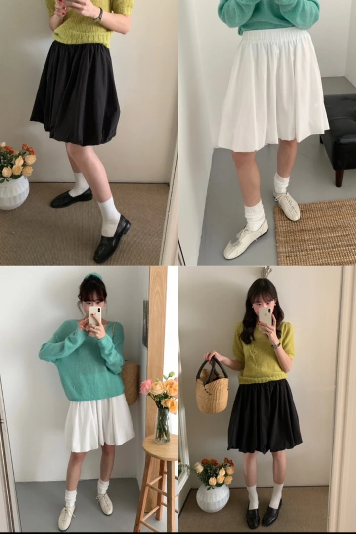 WHMT@8092 韩系花苞裙 百搭纯色高腰休闲短裙