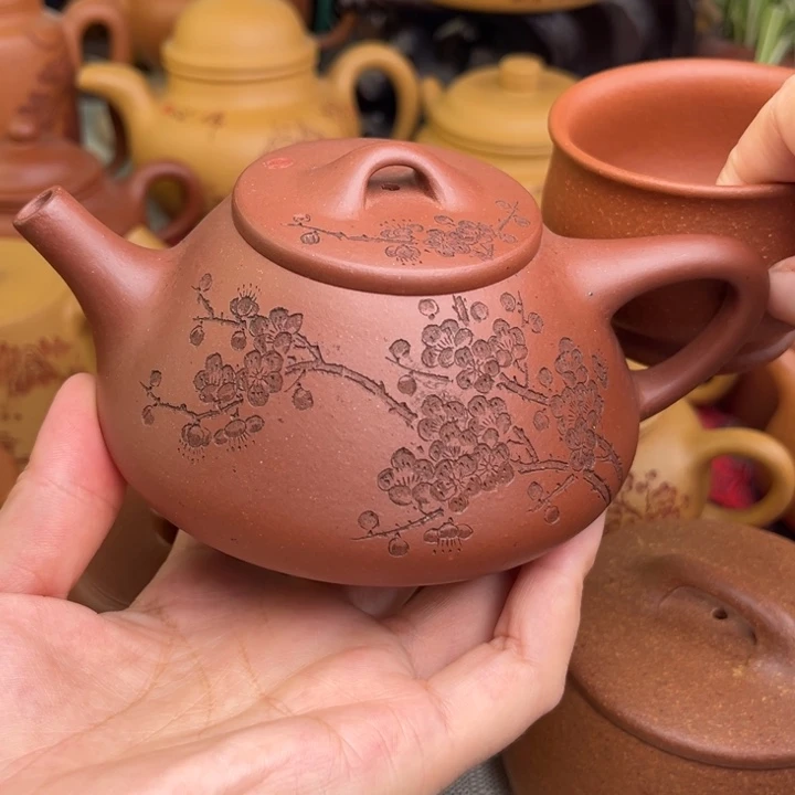 原矿紫泥刻绘子冶石瓢精工半手260c c