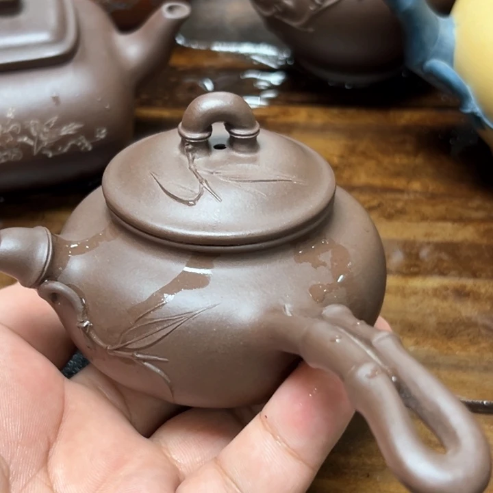 茶壶紫砂给***汤拼紫泥横把壶