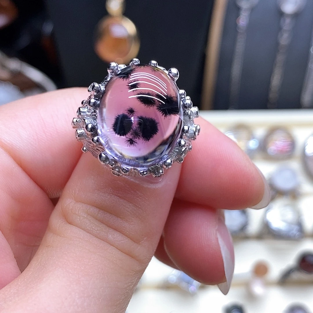 汐***颜水晶戒指银S925镶嵌活口