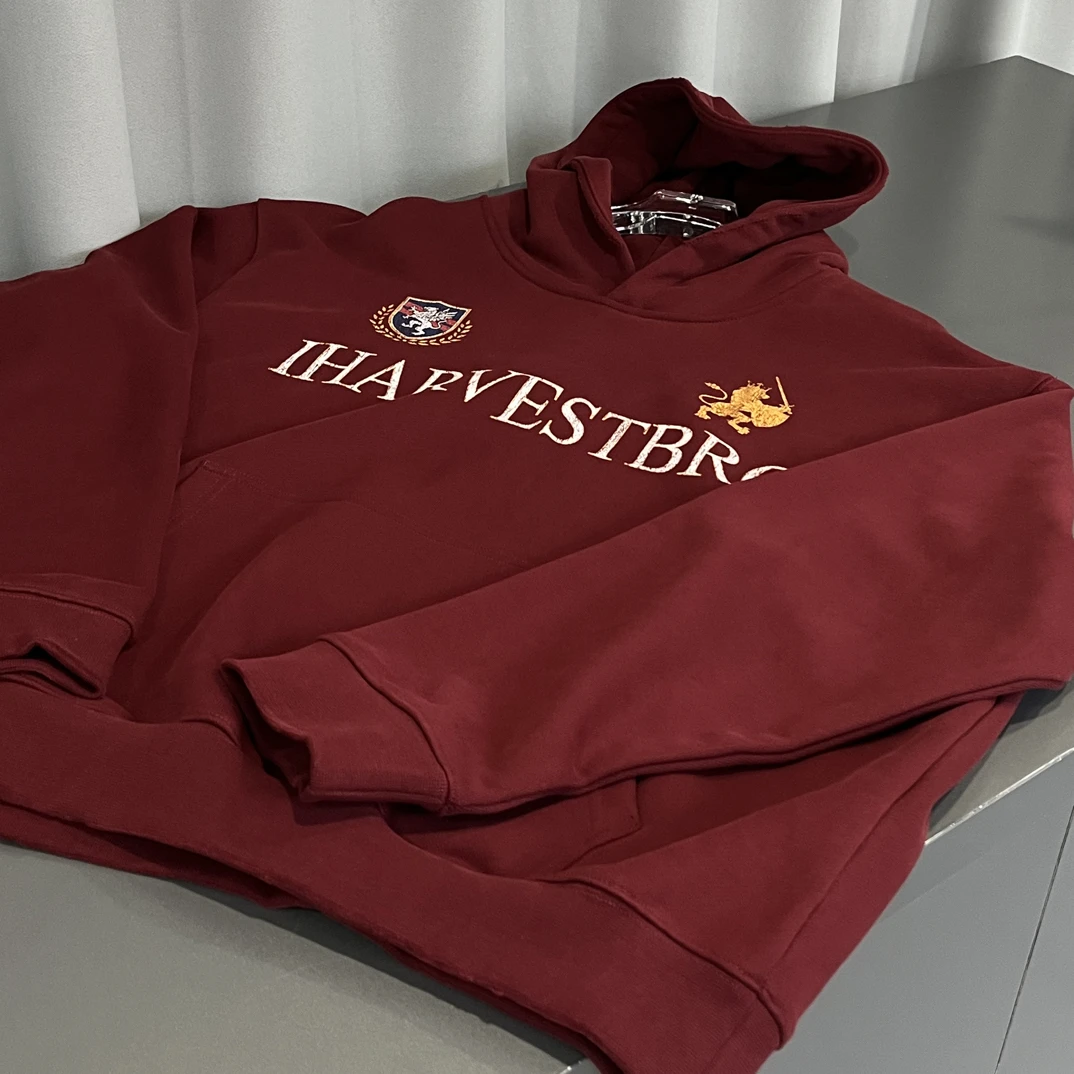 学院风字母印花毛圈高克重 480克重 全棉连帽卫衣 冬季新款男款