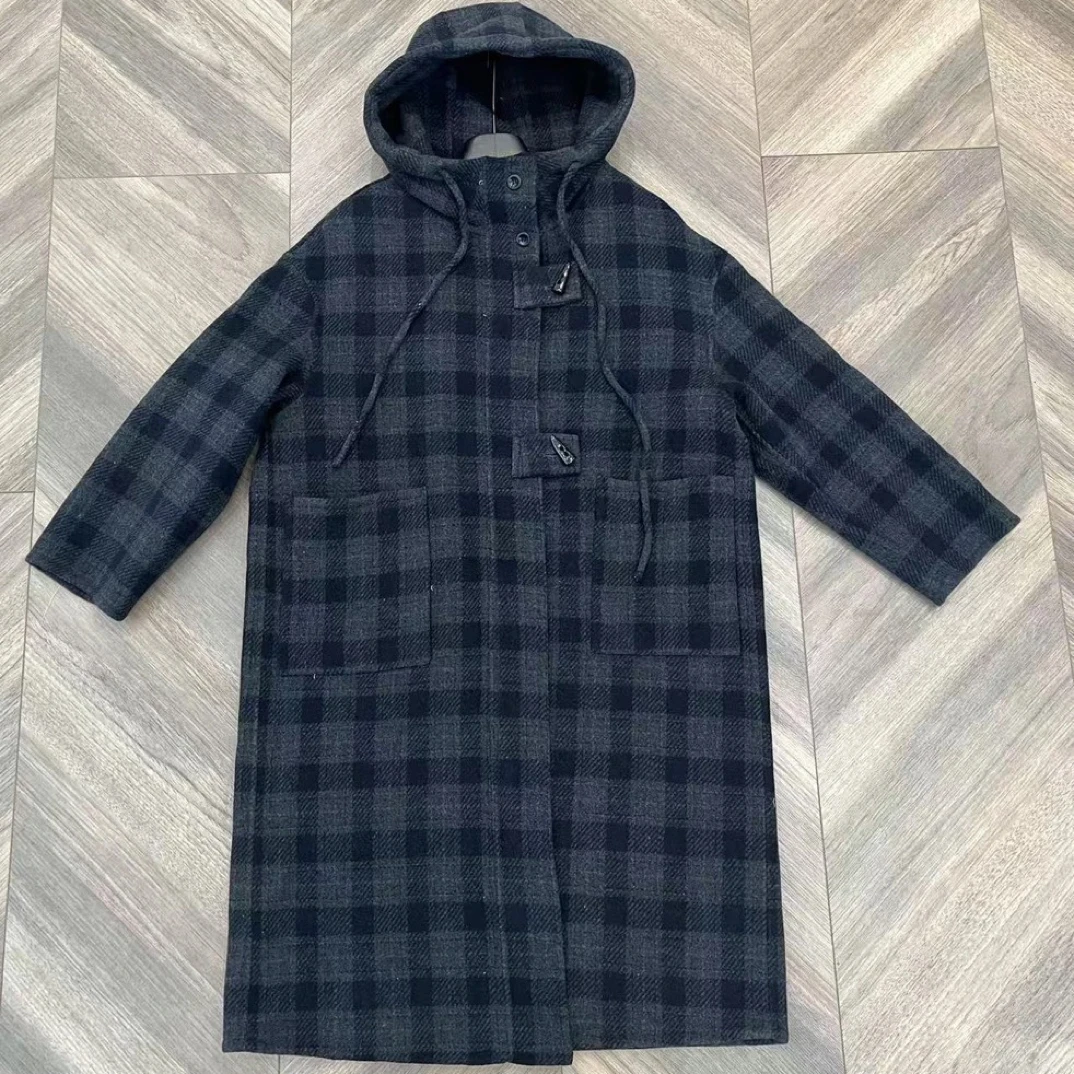 【双11】2025年连帽格子双面澳毛大衣女中长款显瘦含兔毛桑蚕丝外套