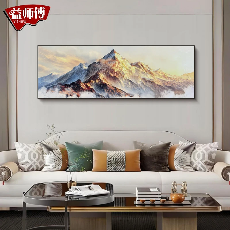 轻奢客厅电视沙发背景墙挂画办公室寓意好日照金山70200