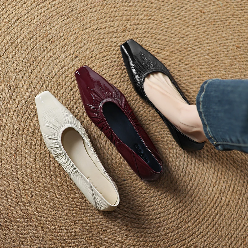 【唐唐家】新款褶皱法式单鞋气质真皮复古春夏百搭通勤