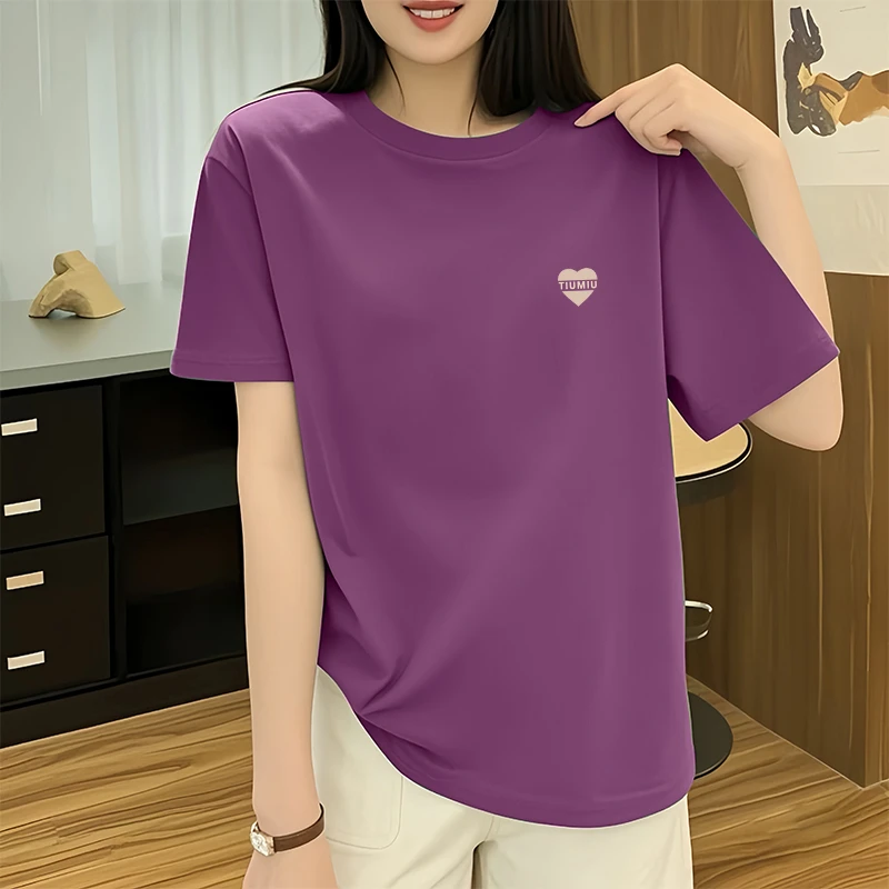 冰丝休闲百搭显瘦时尚新款夏季短袖t恤女宽松圆领小个子妈妈上衣