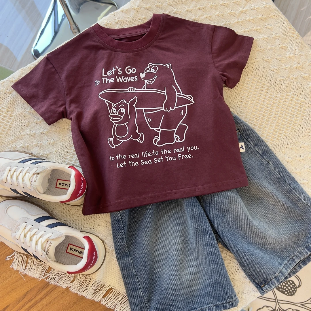 【潮童冲浪印花短袖】WD440儿童夏季男女童韩版T恤水印花短袖上衣