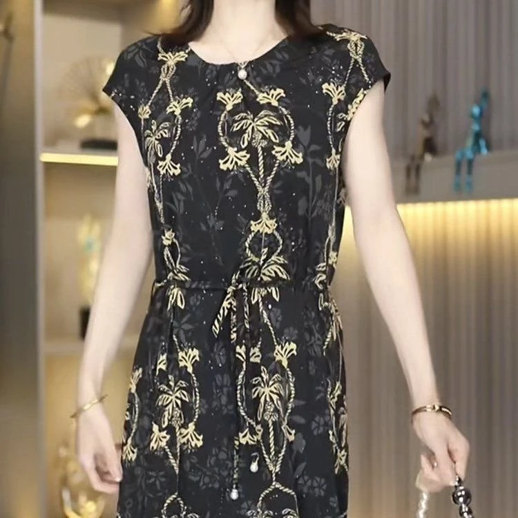 【配腰带】新款夏季宽松显瘦气长款裙子质时尚洋气插肩袖连衣裙