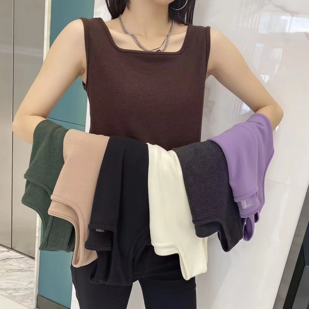 3017#女士春款双面澳绒方领背心