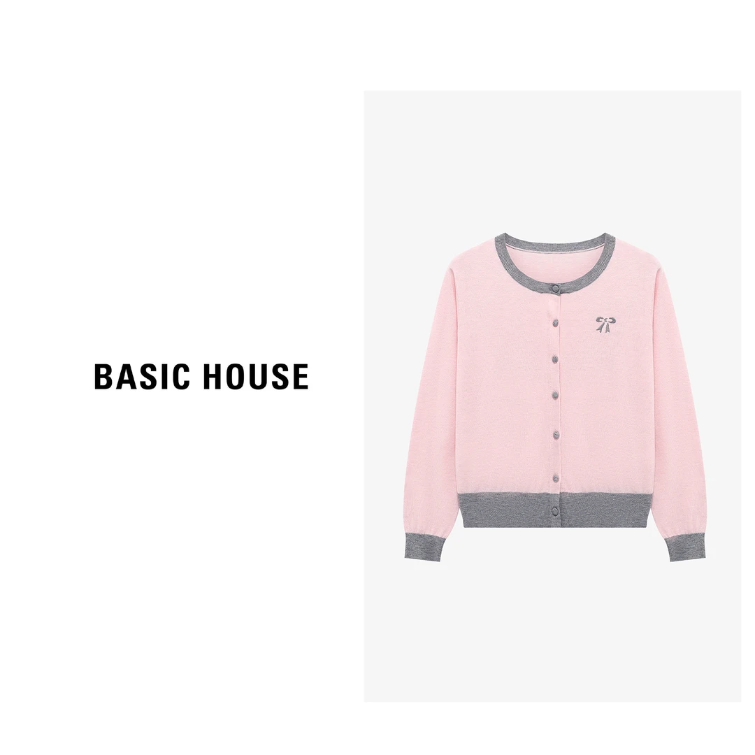 Basic House/百家好小香风长袖短款时尚设计师针织衫-B0625H5N702