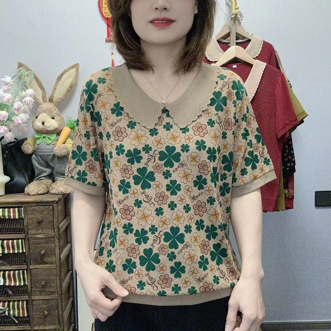 【丽姐家】夏季新款妈妈装短袖时尚洋气宽松百搭碎花大码上衣