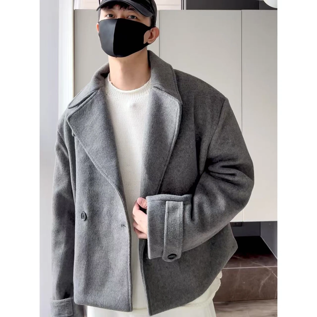 大圣圣 韩版夹克毛呢外套短款廓形百搭保暖耐寒呢子大衣男TA28127