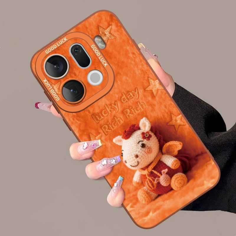 毛绒幸运小马适用oppofindx9手机壳x9pro卡通x8创意x7ultra防摔套