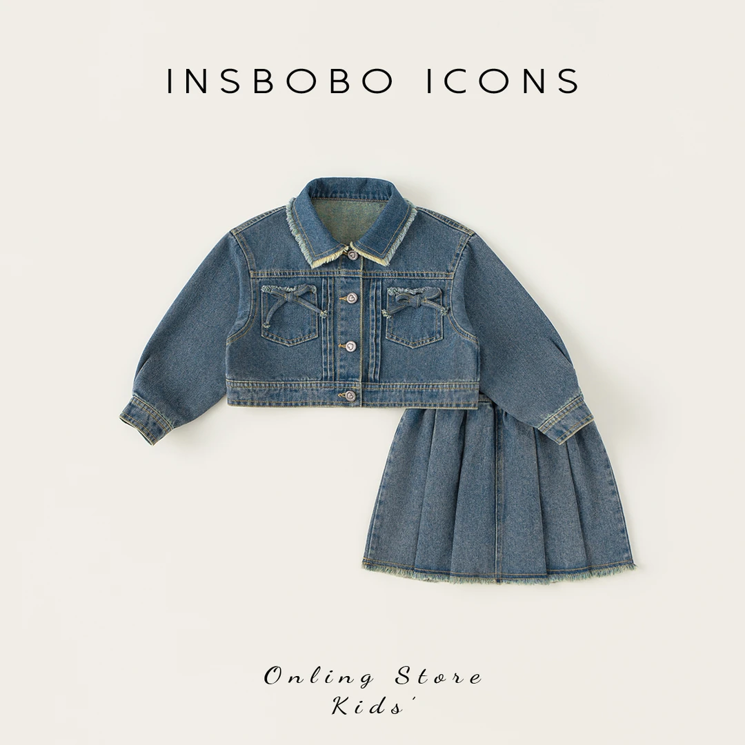 CY65037A【春】儿童套装（蝴蝶结牛仔外套+牛仔半身裙两件套）