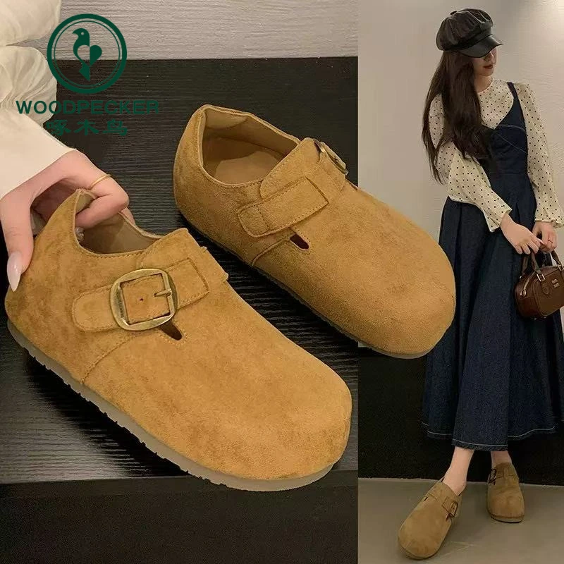 啄木鸟勃肯鞋全包鞋子女2025年春秋新款单鞋小个子外穿厚底博肯鞋