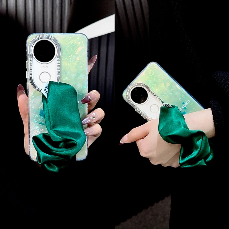 适用vivos20手机壳新款s20pro套vivo贝壳纹水墨晕染diy丝巾腕带女