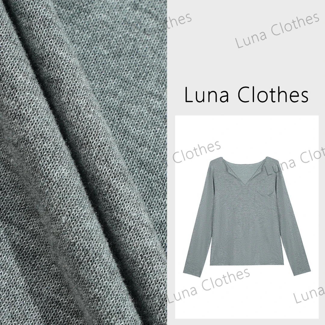 张妍LUNA精选细亚麻天丝纱线轻盈舒适剪刀领松弛针织衫R1492