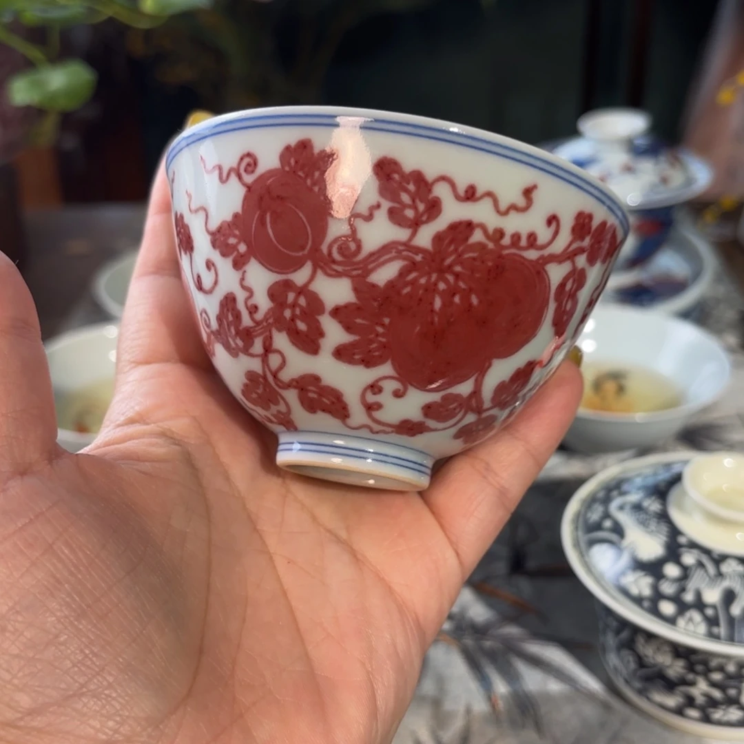 瓷孤品福利青花手绘鸡心杯