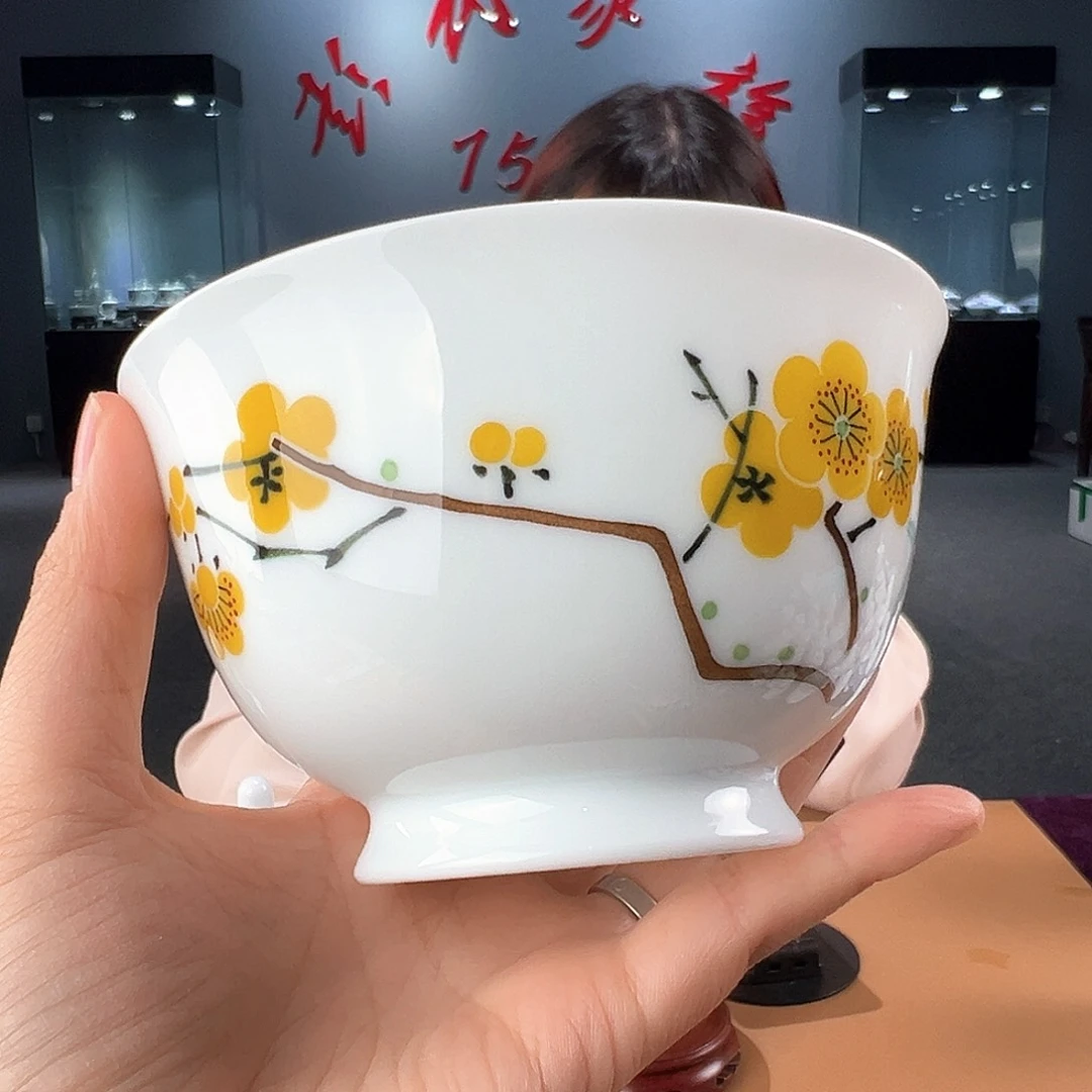 瓷翠竹黄梅单菜罐，无盖口变形微瑕