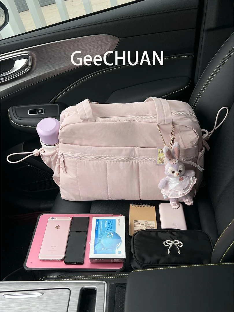 GeeCHUAN 粉色云朵旅行包大容量健身化妆包百搭通勤简约单肩包包