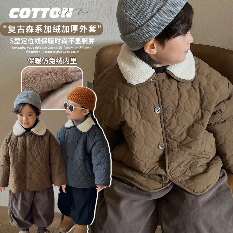 《冬清仓》童装棉服冬装新款加绒保暖菱格外套儿童森系WX51