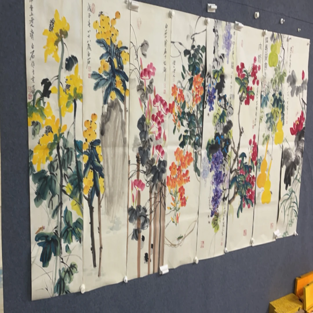 玖玖画院。 精品条屏花鸟