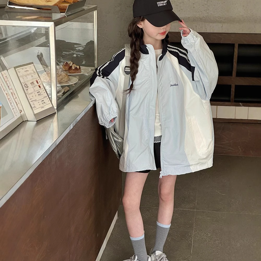 女童外套春秋款2025新款儿童百搭中大童宽松上衣青少年学生夹克