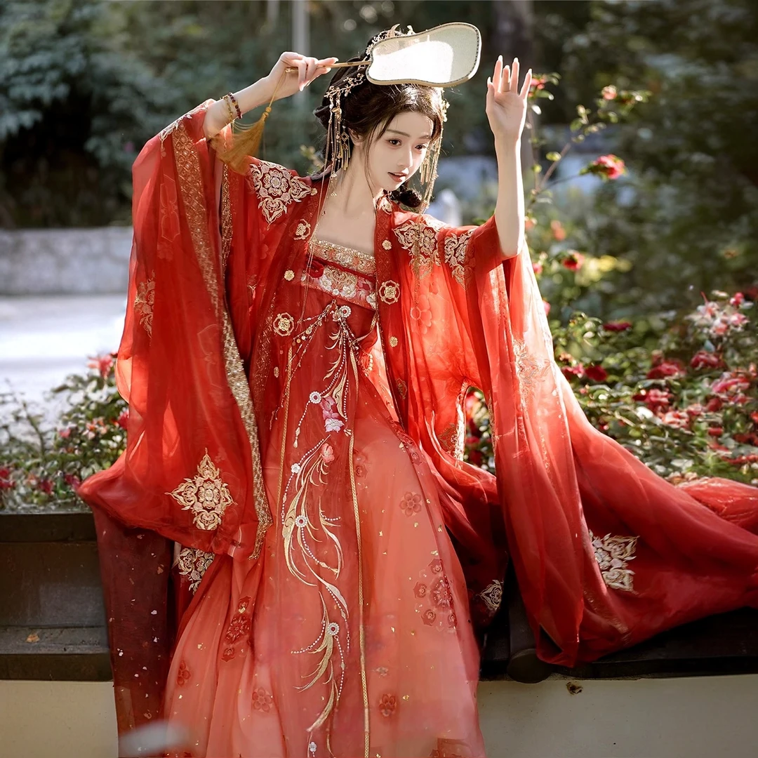 【伽罗】齐胸裙栗芝堂唐制重工刺绣大袖衫红色古风仙气国风汉服套装