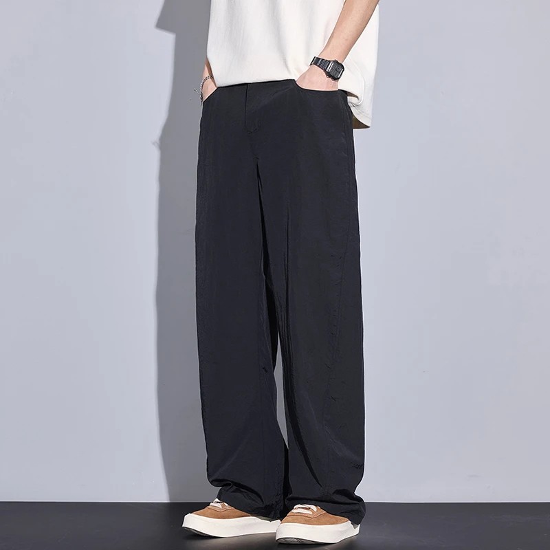 Kuvine2025夏季垂感轻薄透气冰丝美式宽松阔腿潮牌男士休闲弯刀裤