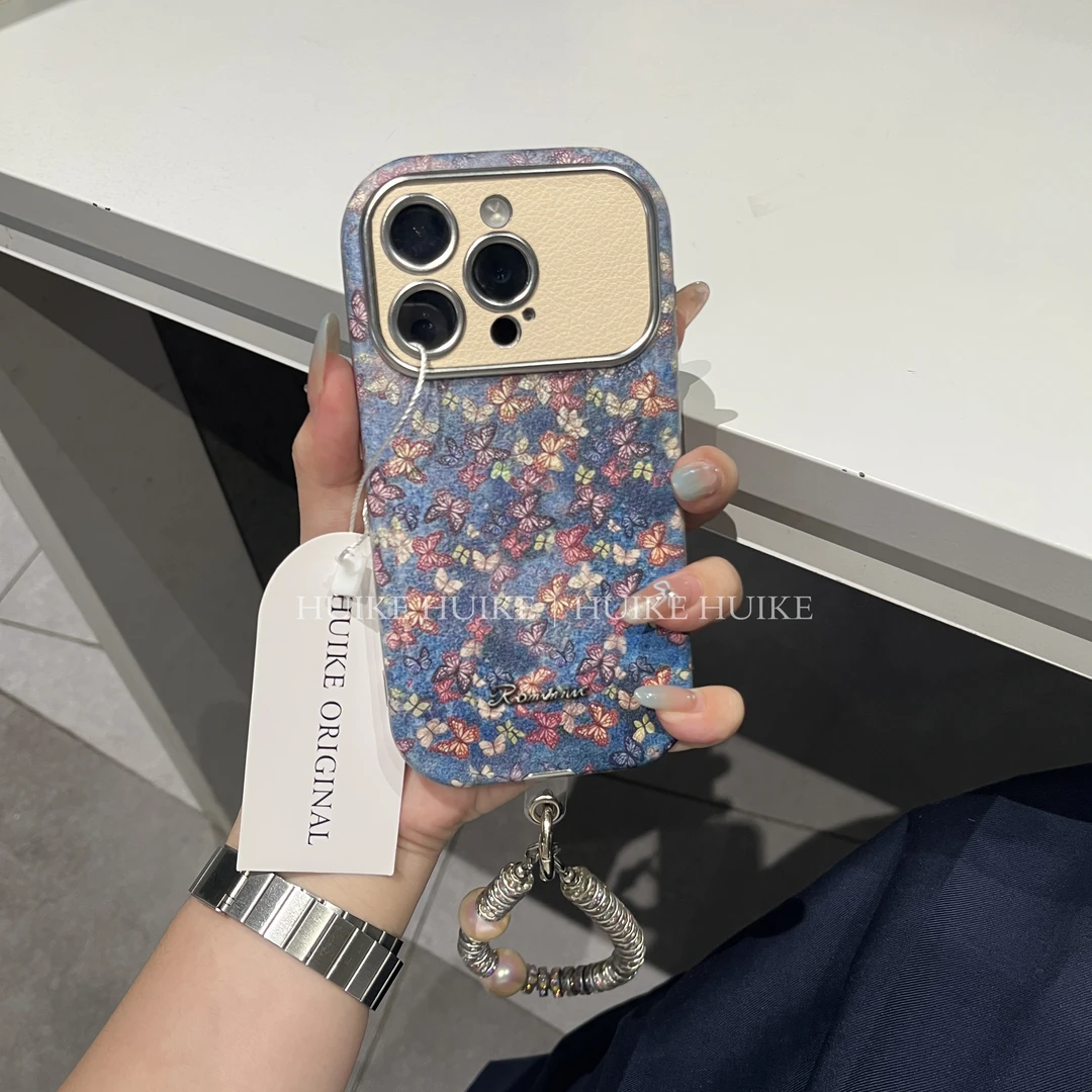 苹果17pro大视窗满屏蝴蝶适用iPhone16/15/14/13手机壳防摔软皮质