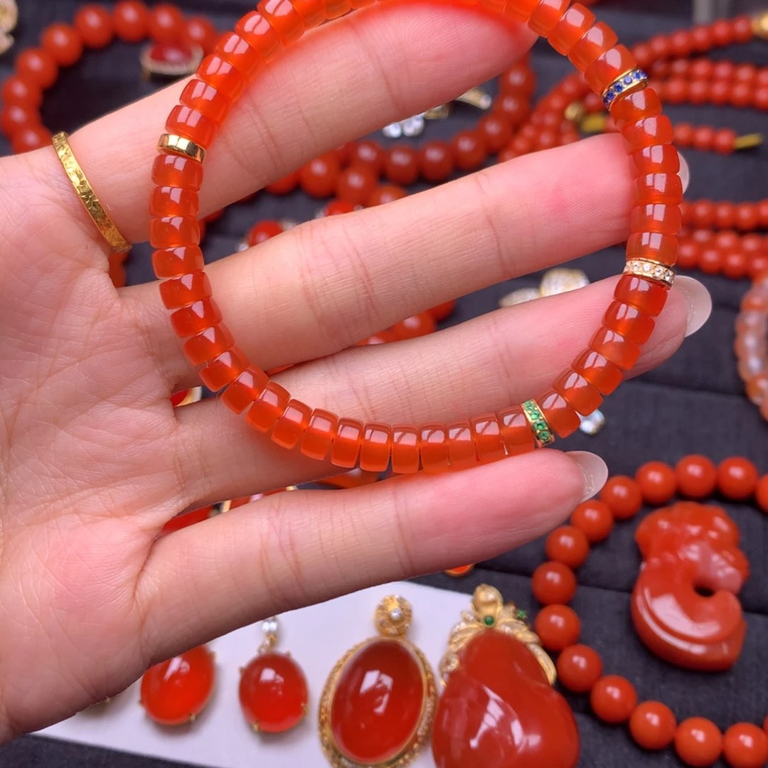 【闪购商品】18K金镶嵌手串南红玛瑙保山南红原矿高品质冰红手串