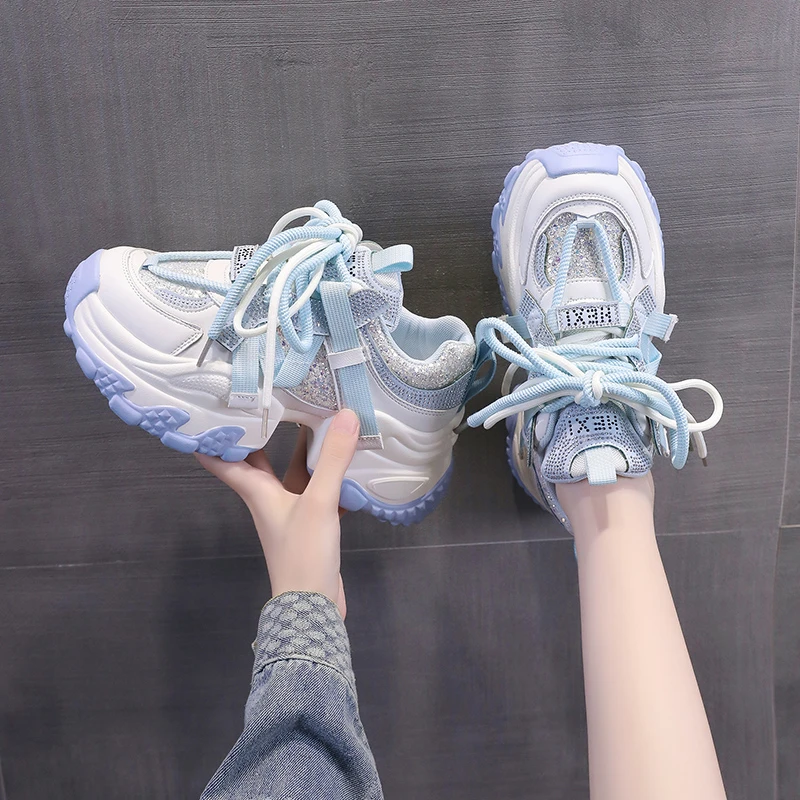 T网红时尚亮片爆款女秋季新款百搭厚底学生休闲小个子运动鞋
