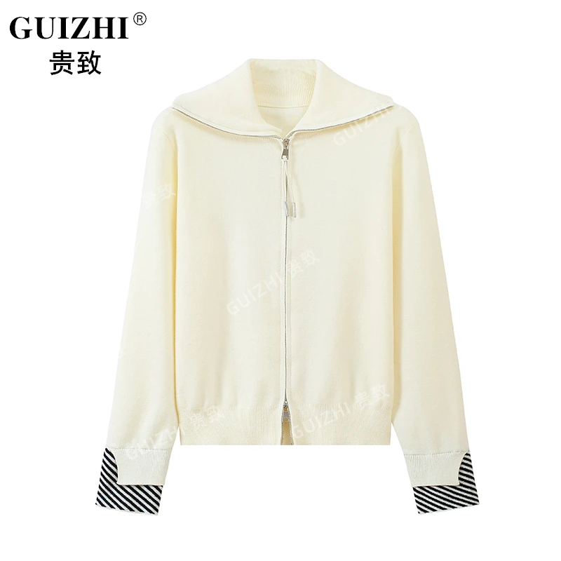 韩系翻领洋气外穿毛衣女秋冬双拉链针织衫独特超好看气质毛衣上衣