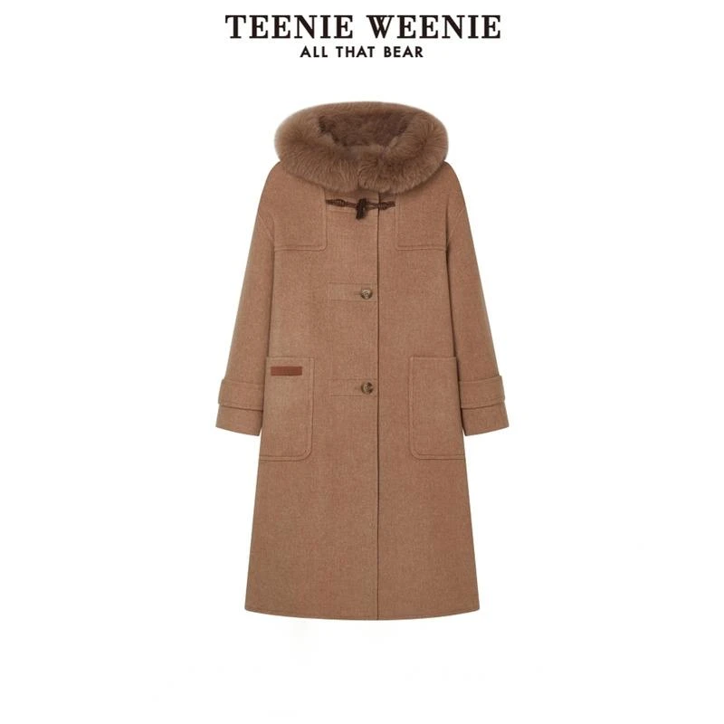 TeenieWeenie小熊2023早秋新款牛角扣中长款呢子大衣TTJW238C17N