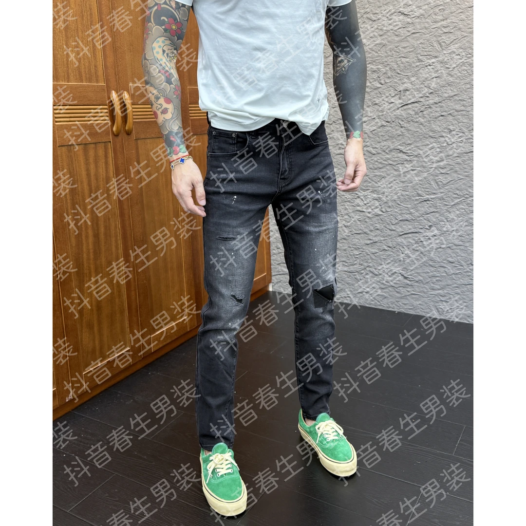 2025秋冬新款休闲百搭净版黑灰色工艺款男士小脚修身牛仔裤7710