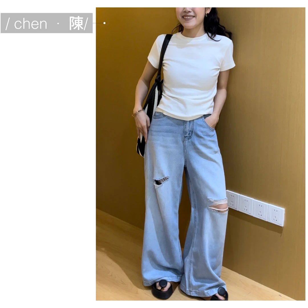 chen·陳夏季【个性破洞】百搭九分牛仔裤
