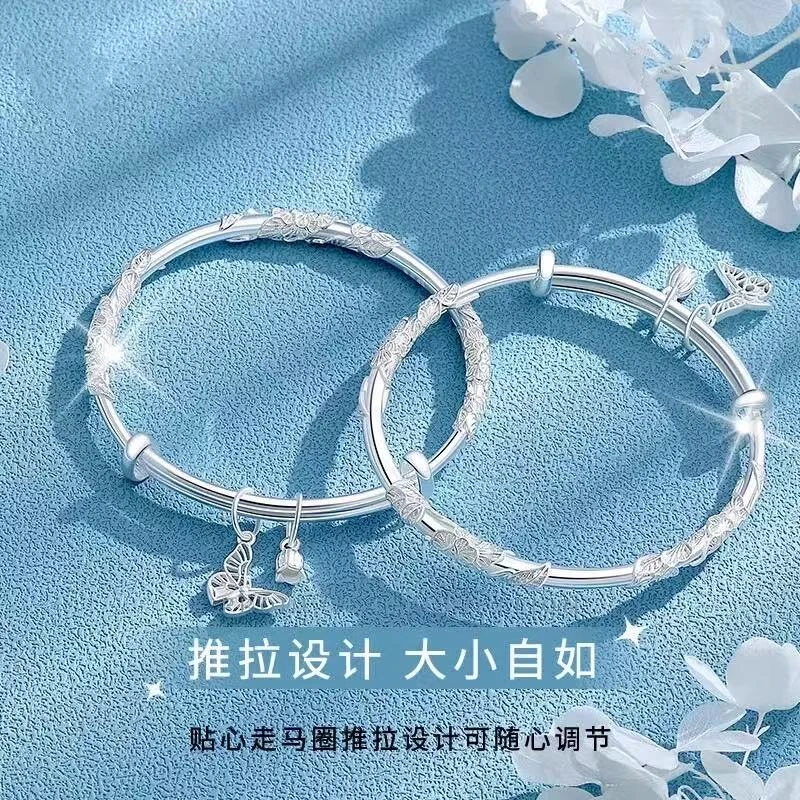 足银手镯 繁花蝴蝶 时尚百搭复古简约经典传承古风手工