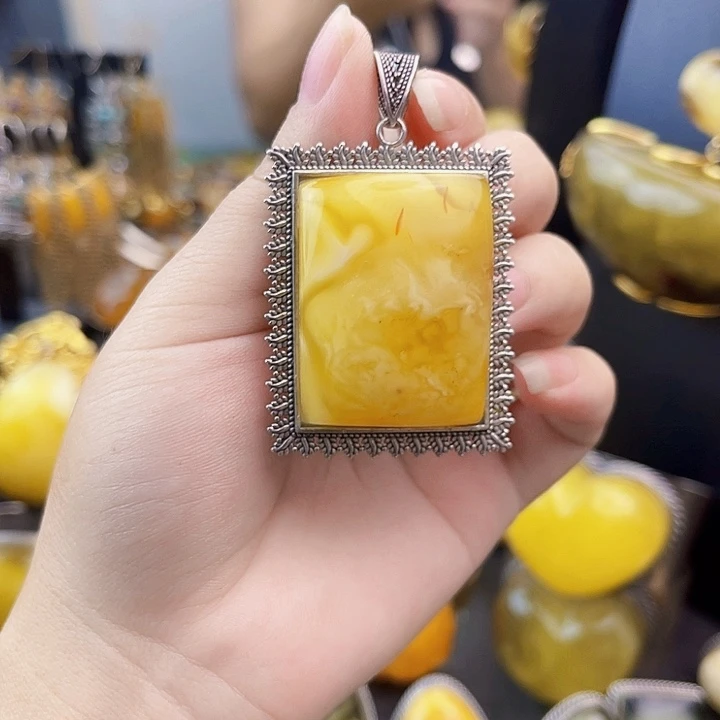 珠***乐裸石琥珀银S925镶嵌