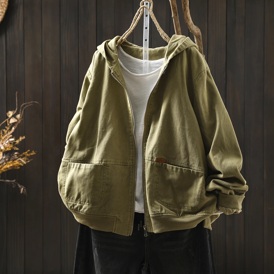 连帽外套女2025新款早秋季小个子巨好看宽松休闲纯色百搭长袖外套