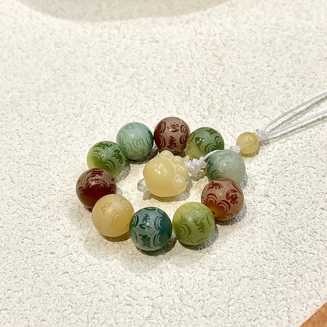 精雕杂色六字真言区零手机链11mm  G-B132045