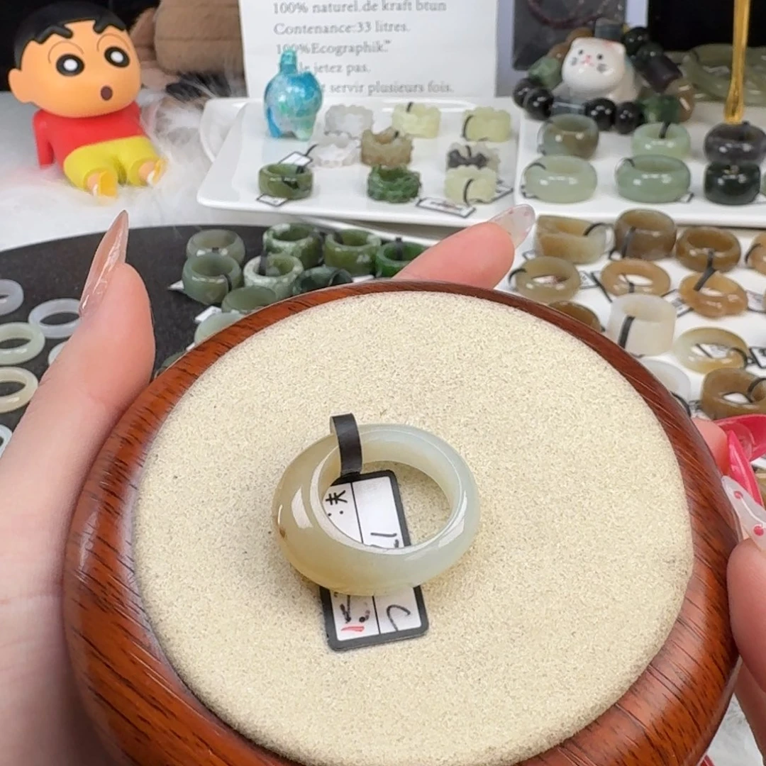 和田玉未镶嵌戒指O10半山水糖馒头17.5