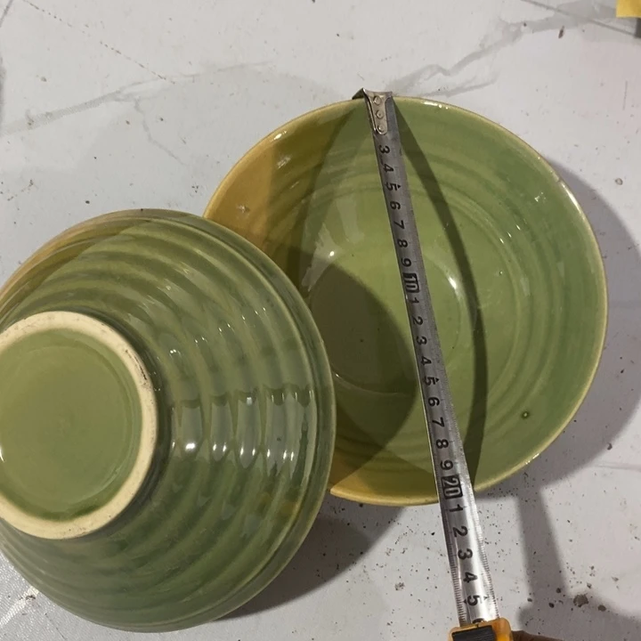 瓷片五厂三色斗笠面碗一对微瑕疵