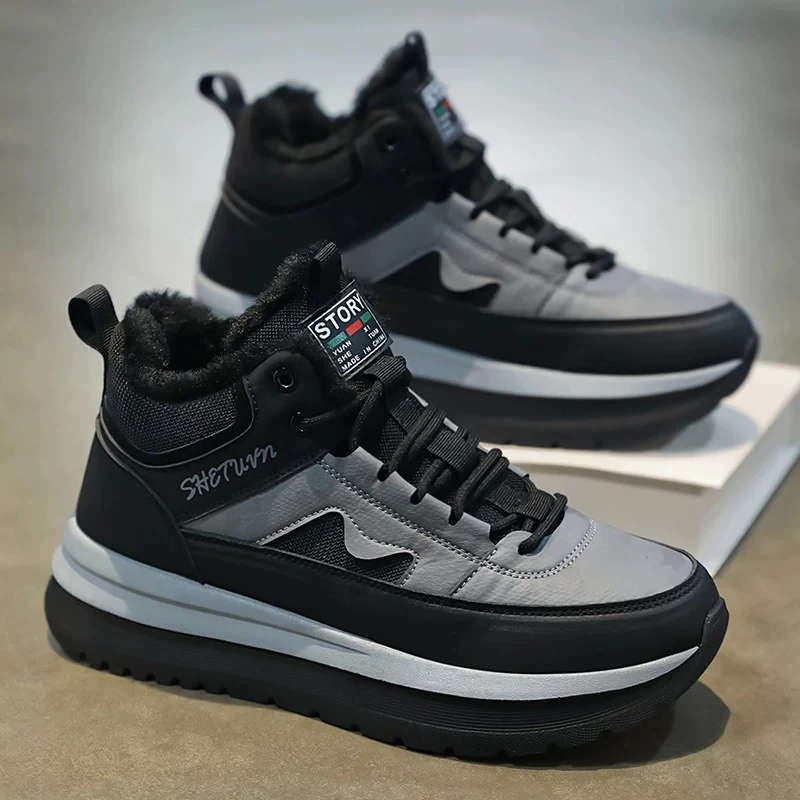 男休闲时尚板鞋保暖时尚男厚底加厚高帮冬季男E67-1