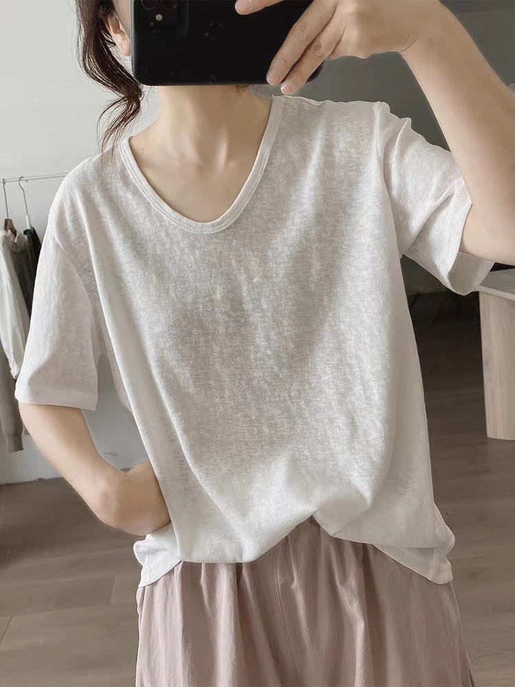 棉质t恤女式夏季新款宽松显瘦韩版简约上衣短袖基础款减龄打底衫