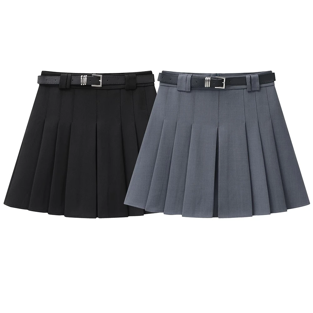 灰色西装半身裙女2025春夏新款学院风高腰显瘦a字裙百褶裙jk短裙