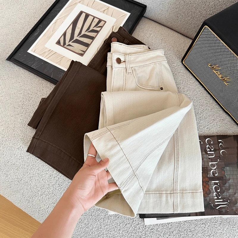 秋季美拉德腿精裤简约高腰直筒牛仔裤小个子梨型身材遮胯显瘦裤子